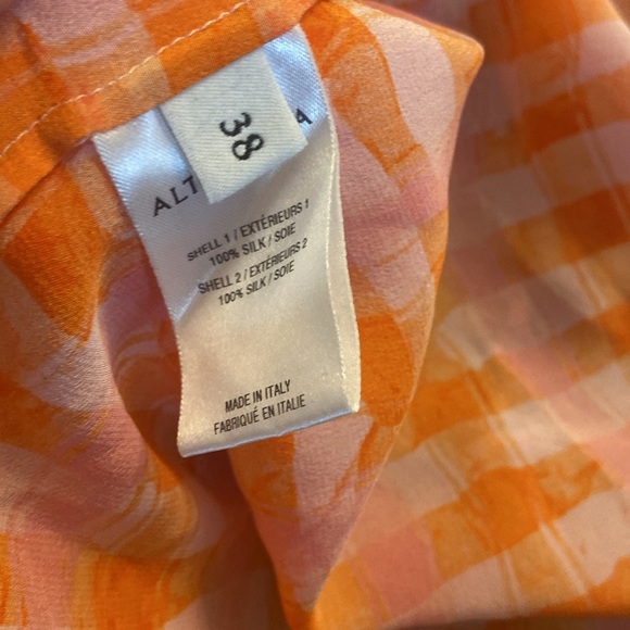Altuzarra Constintina Gingham Plaid 100% Silk Button Front Top Sz 38 - Picture 8 of 8